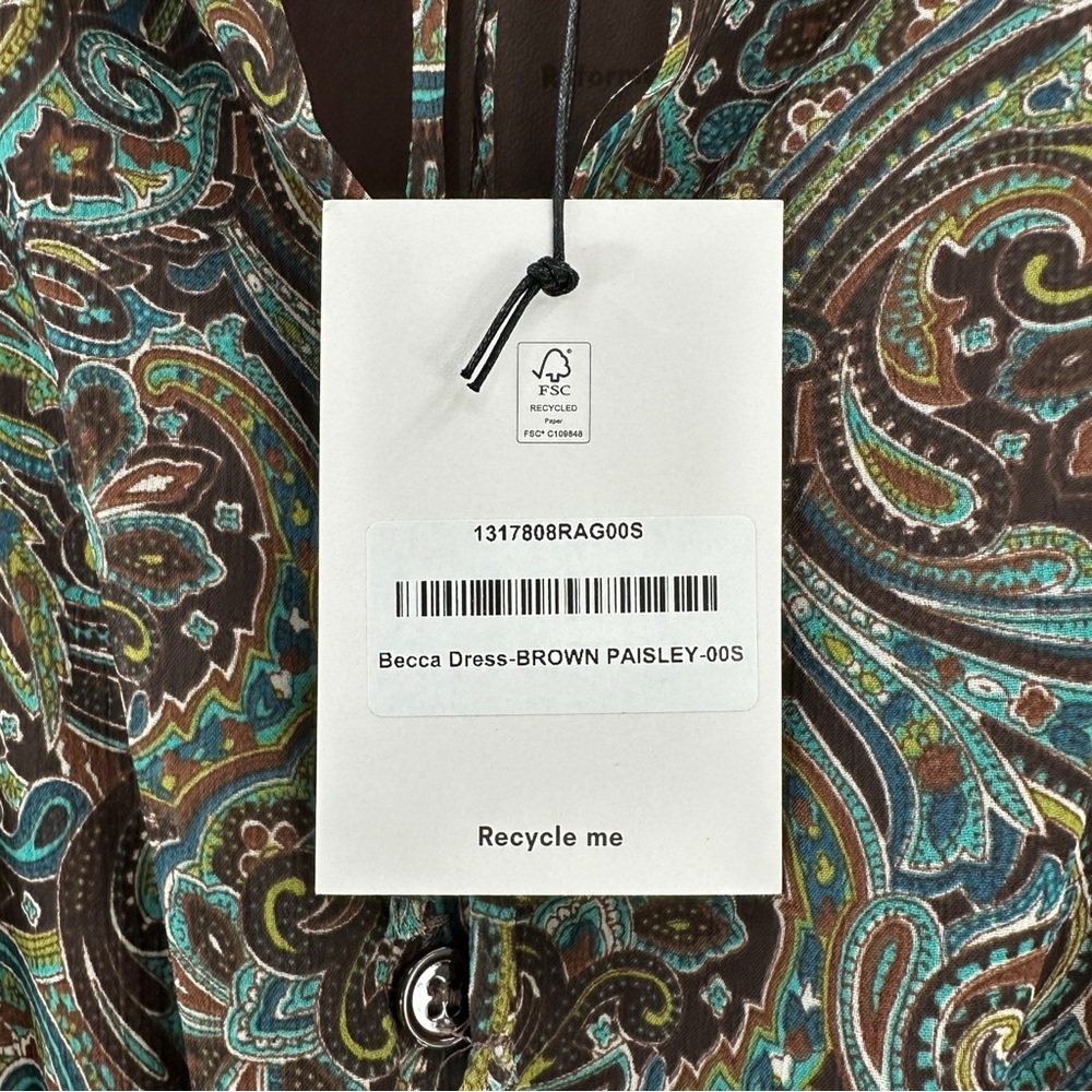 NWT Reformation Becca Dress - Brown Green Paisley Maxi Dress w/ Slip Liner sz S - Picture 12 of 16